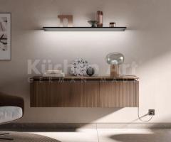 Cuisine avec îlot bois Noyer élégant cannelé au style rétro et design sans poigné - 4