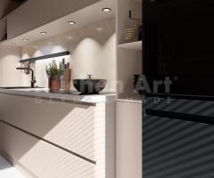 Cuisine Moderne couleurs Cachemire et Noir avec Éclairage LED et Marbre Blanc - 2
