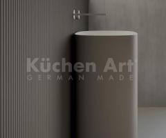 Salle de bains vasque cylindrique minimaliste gris avec portes rainuré sans poignée - 4