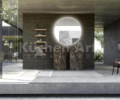 Salle de bains moderne noir marbré avec vasque rectangle – Élégance et rangement graphique - 4